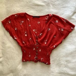 Women’s Abercrombie & Fitch V-Neck Top | S | Red Floral Pattern